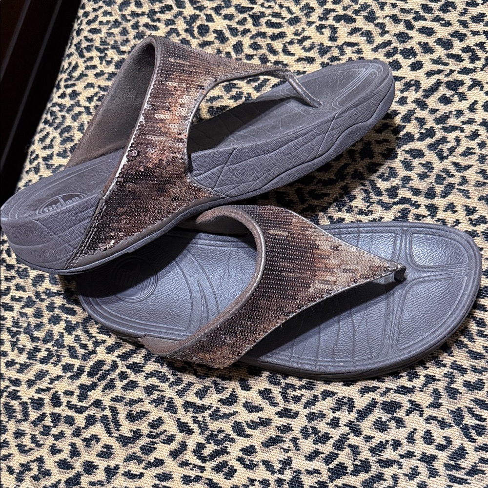 FitFlop Brown Sequin Thong Sandals
